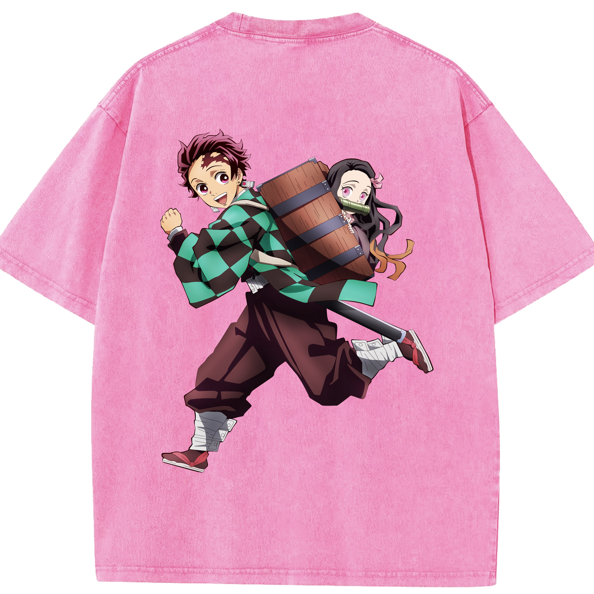 （画像用） 鬼滅の刃 竈門 炭治郎／かまど たんじろう Kamado Tanjirou 綿100% ヴィンテージ風 半袖Tシャツ（背面プリント）